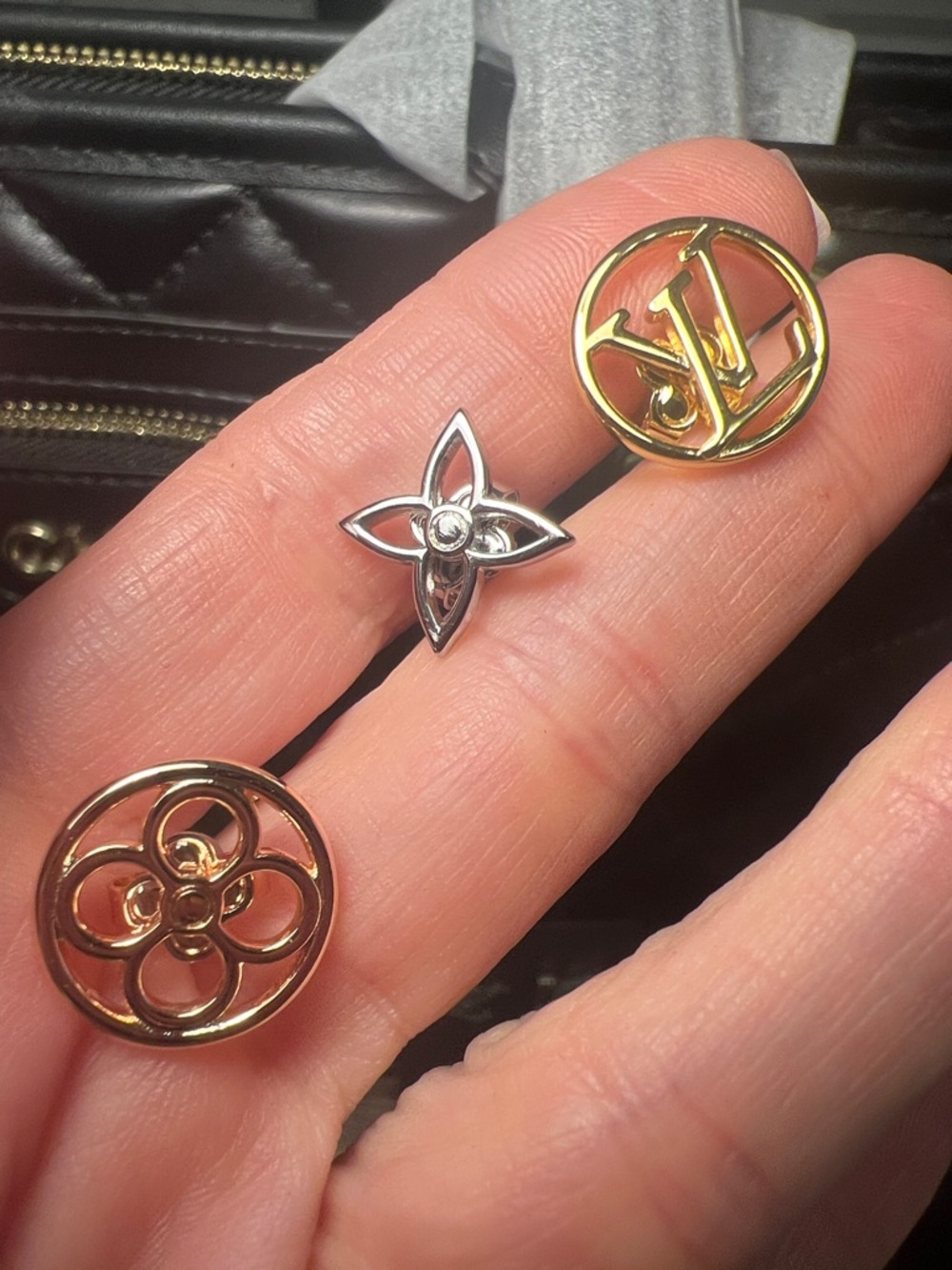Mixed color Monogram Earring Trio Set — Rose Gold, Gold & Silver
